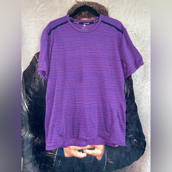 Nike Running Dri-Fit Cool Tailwind Striped Short Sleeve Purple Size XL - Picture 1 of 2